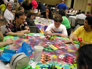 Tie dyed demo table.