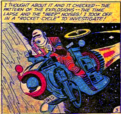 Beep space-man on his rocket-cycle
