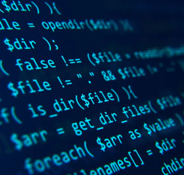 computer code viewed at an angle so only the center is in focus