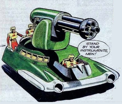 a futuristic cannon manned by three