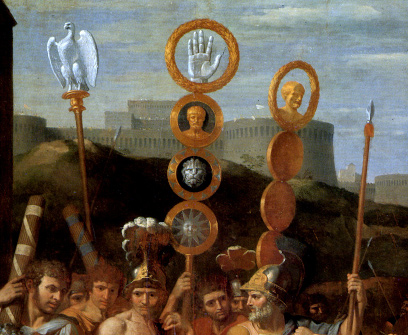 Detail of Roman standards from Camillus and the Schoolmaster of Falerii by Nicolas Poussin