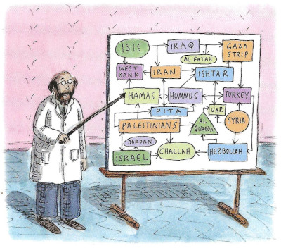 Teacher at a blackboard 'explaining' the Middle East