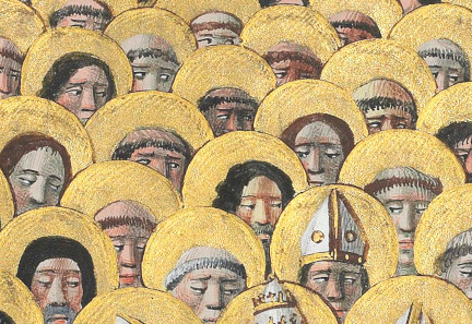 painting by Laval of rows of saints with haloes