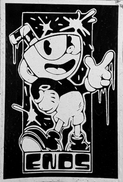 Enos or Ends smiling cartoon figure with caption:
ENOS